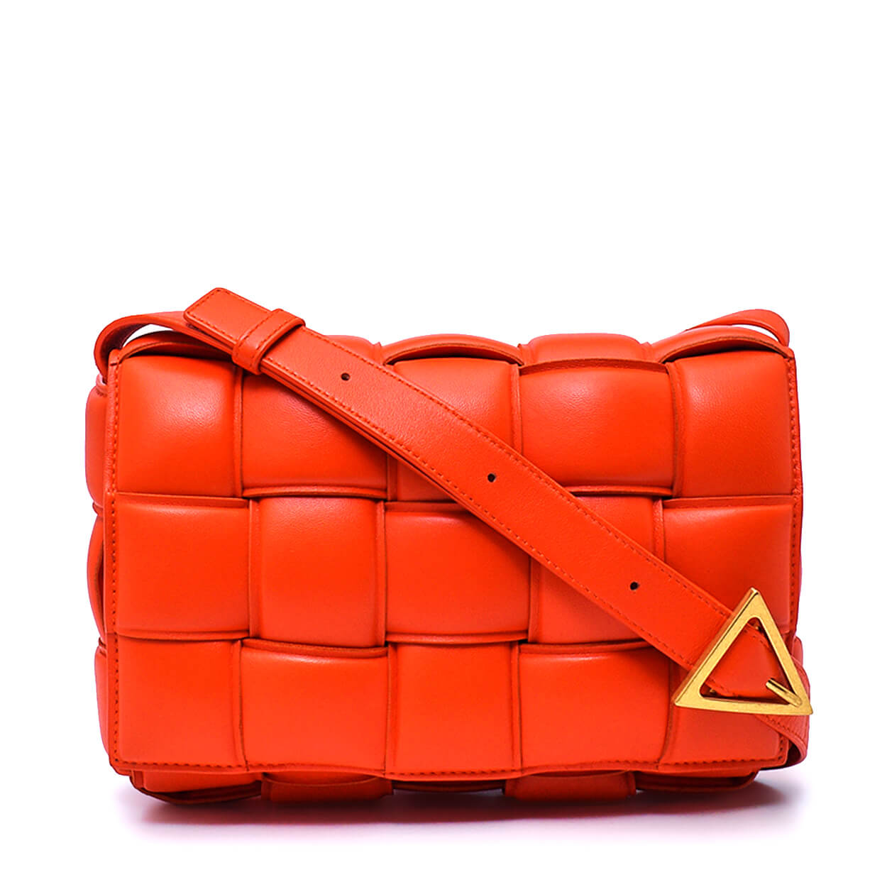 Bottega Veneta-Orange Leather Padded Cassette Crossbody Bag